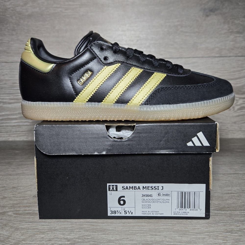 Adidas Originals Samba Messi Black Gold JH5641 GS Size 6 Youth / 7 Women NEW